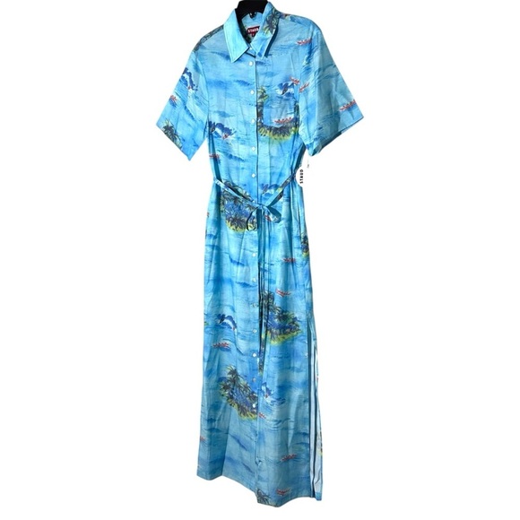 NWT STAUD Blue Cameron Island Belted Maxi Shirt Dress Size XS Coverup Vacation - Picture 9 of 14